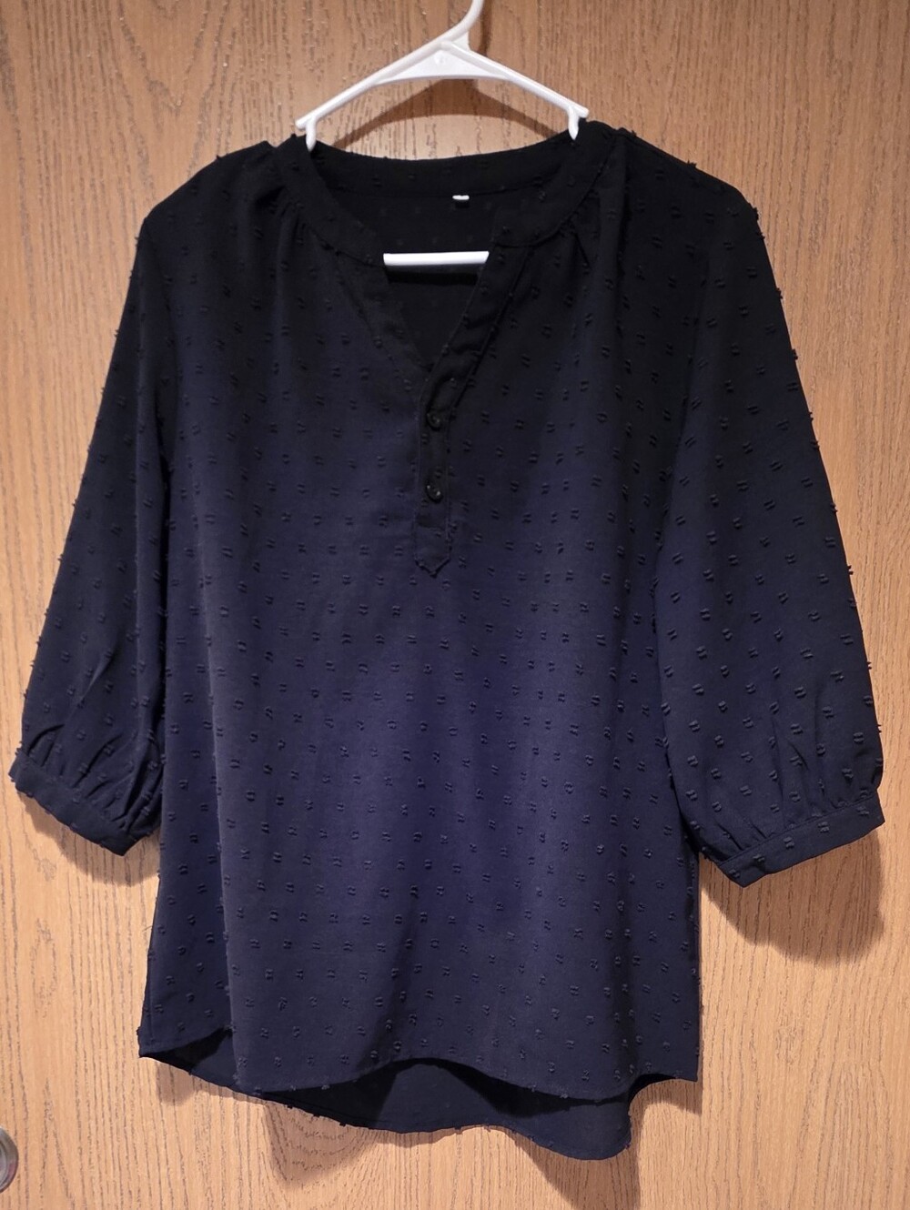 Womens Black Textured Peasant Blouse - Classic Casual Top